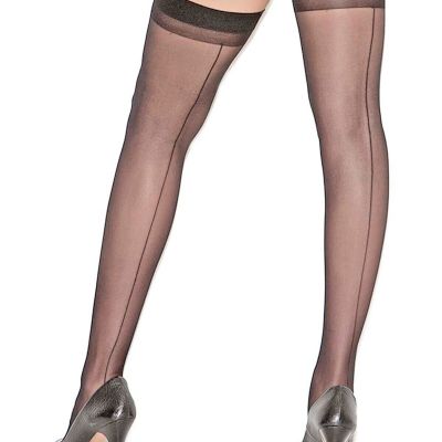 Sheer Back Seam Thigh Highs 2-Pack Womens One Size OS Black Stockings