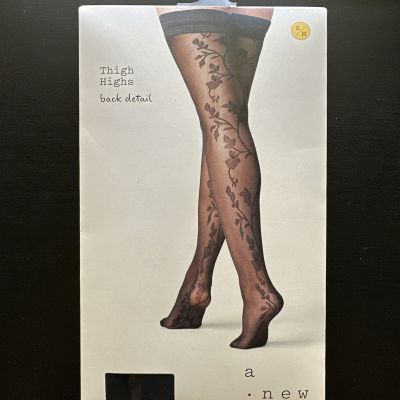 A New Day Women's Black Floral Printed Thigh High Fashion Tights Size S/M