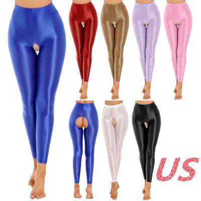 US Women Glossy Crotchless Pantyhose Stockings Stretchy Tights Lingerie Trousers