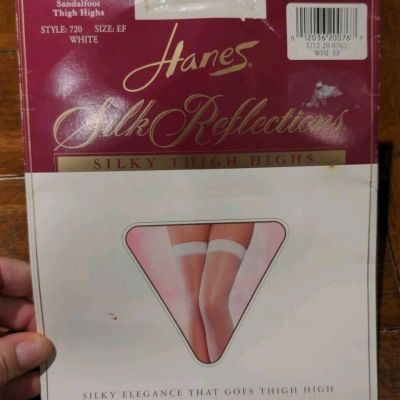Vintage Hanes Silk Reflections Silky Thigh Highs Sandalfoot Size EF White NEW