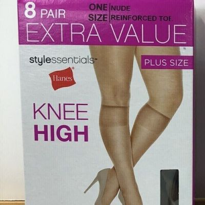 Haines STYLE ESSENTIALS Knee High Plus Size Hosiery  Nude pack of 6.N