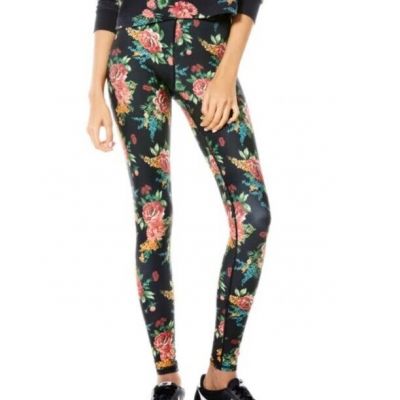 $225 Alice and Olivia Aaron Floral Leggings Black High Waisted Yoga Workout Rose