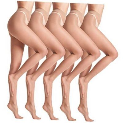 5 Pairs 10D Women's Sheer Tights Ultra Sheer Pantyhose with XX-Large Nude