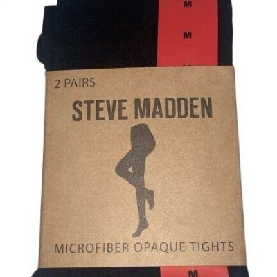 STEVE MADDEN Women'S Microfiber Opaque Black Tights 2 Pairs, Size   M
