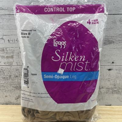 4 L'eggs Silken Mist Control Top Semi-Opaque Leg Size B Nude 89
