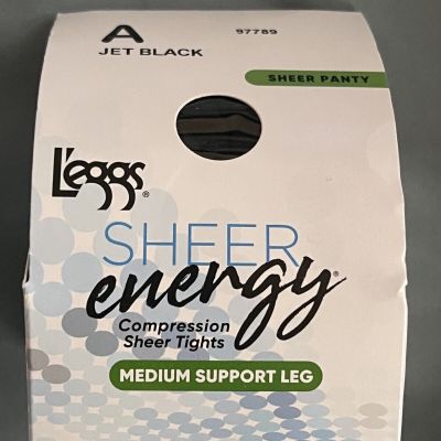 L'eggs Sheer Energy~Medium Support Leg~Sheer Panty Tights~Jet Black~A (small)