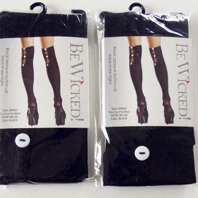 Lot of 2 Be Wicked Black Opaque Button-Back Knee High Nylon Stockings