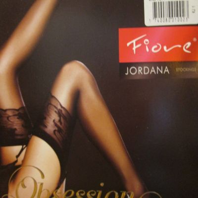 FIORE JORDANA PATTERNED TOP GARTER STOCKINGS 3 SIZES FINE EUROPEAN HOSIERY BLACK