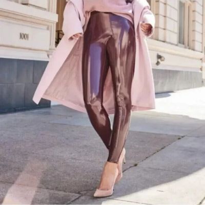 NWT Spanx Faux Patent Leather High Rise Stretch Leggings in Ruby size S