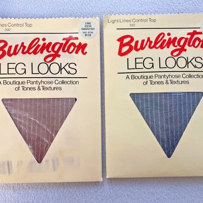 2 Vintage Burlington Leg Looks Pantyhose Light Lines Black Cocoa Size Long