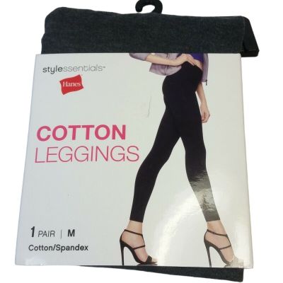 New Hanes Cotton Leggings Sz M Heather Gray Style Essentials