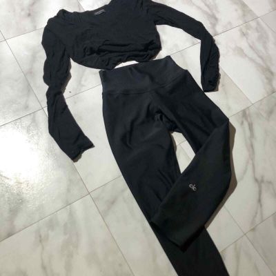 Alo leggings naked wardrope top black athletic set gym workout outfit