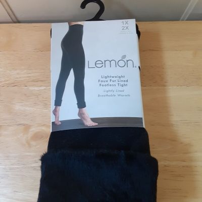 Lemon Faux Fur Lined Footless Tights Size 1X-2X  (200-265 lbs.)  NEW WITH TAGS