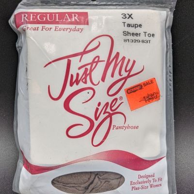 Just My Size Regular Pantyhose 1 Pair Size 3X Taupe Sheer Toe Vintage NEW