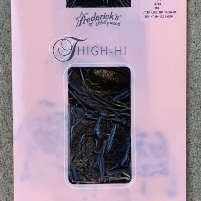 Fredericks of Hollywood Thigh Hi Black M L lace top nylons hose