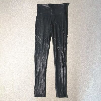 Spanx Sarah Blakely Leggings Pants Womens Size Small Shiny Black Stretch Control