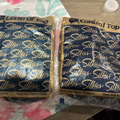 SILKIES TOTAL CONTROL TOP Vintage Panty Hose Tights 728-Medium Jet Black spandex