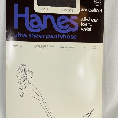Hanes Ultra Sheer Pantyhose Women A Sandal Foot All Sheer Quicksilver Vintage