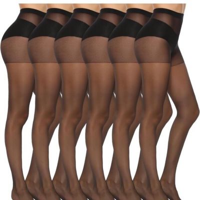 MANZI 6 Pairs Women's 20D Sheer Silky Pantyhose Run Resistant Nylon Tights High
