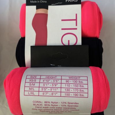 BLACK AND PINK TIGHTS MEDIUM/LARGE 2 PACK