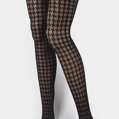 Black Stockings Houndstooth Pattern Fashion Premium Tights Ladies One Size