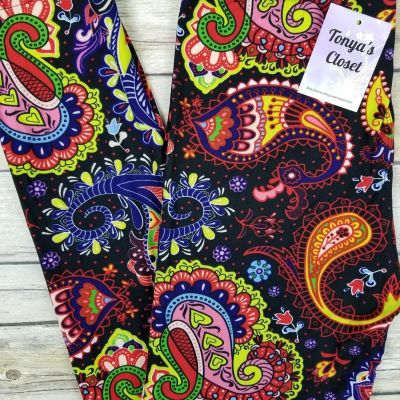 Colorful Paisley Leggings Abstract Bold Bright Buttery Soft ONE SIZE OS