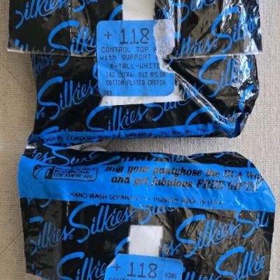 Vintage SILKIES Control Top Pantyhose with Support Legs-White-Size X-Tall-2 Pair