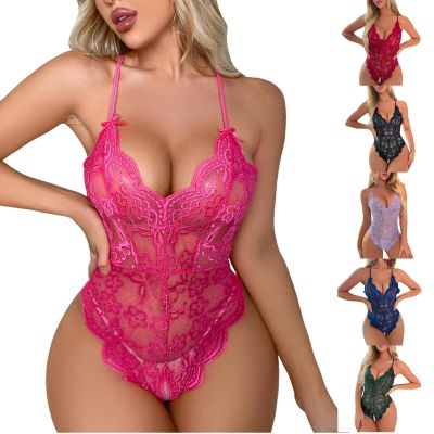2024 Womens Sexy Lace Hanging Neck Lace Waist Open Back Sexy Lingerie Pajamas