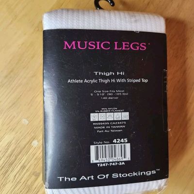 Music Legs White and Kelly Green thigh hi stockings with striped top one size