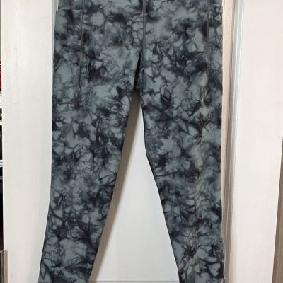 Athleta Salutation stash pocket 7/8 teal tie dye printed leggings workout gym XS