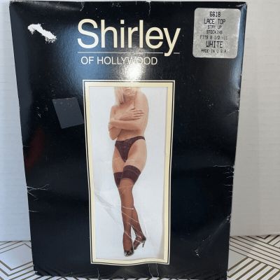 Shirley Of Hollywood Lace Top Stay Up Stockings Sz 8.5-11 White Made In USA