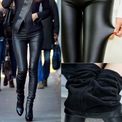 Fashion Women Thick Velvet Warm Leggings Stretchy Pants Trousers Leather Winter