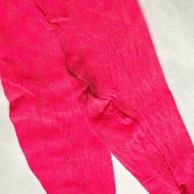 Gucci Women's Neon Pink Floral Lace Tights with Logo Waistband S 554855 5600