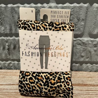 Amanda Blu Fashion Leopard Print Leggings Stretch Comfort Waist Size Medium