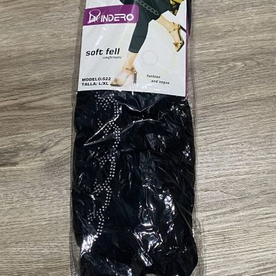 Black Footless Pantyhose Tights with Rhinestone Hearts Large/X-Large