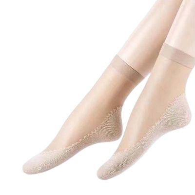 10 Pairs Thin Socks Solid Color Cool Elastic Women Sheer Sock Soft