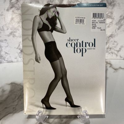 Nordstrom Women's Taupe Sheer Tights Size PLUS Control Top Sheer Toe NWT