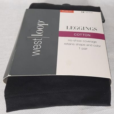 West Loop Women's Black Cotton Athletic Leggings Plus Fit Size 1XL 16W-18W New