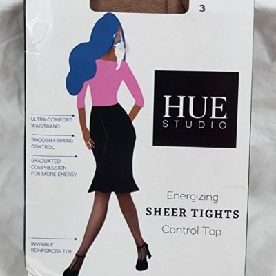 New Hue Studio Women's Energizing Sheer Tights Control Top Light Almond Size 3