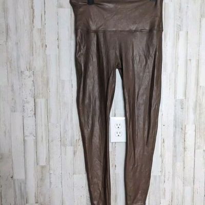 SPANX Faux Leather Leggings Brown 2X Women’s High Rise Ankle Slimming Shapewear