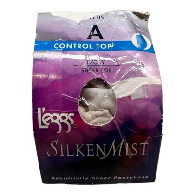 Vintage L'eggs Silken Mist Control Top Sheer Toe Size A Ivory Pantyhose