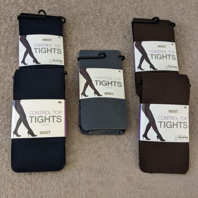 Lot Of 5 Brand New MIXIT Control Top Tights XL Navy Chocolate Charcoal