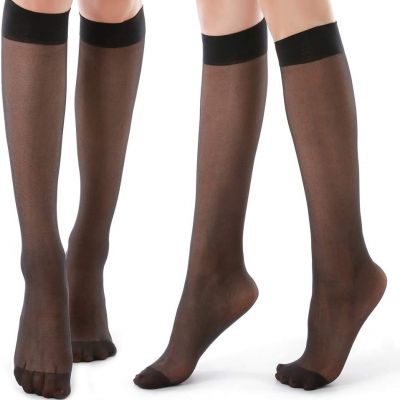 9 Pairs Knee High Pantyhose with Reinforced Toe - 20D Nylon Stockings for Women