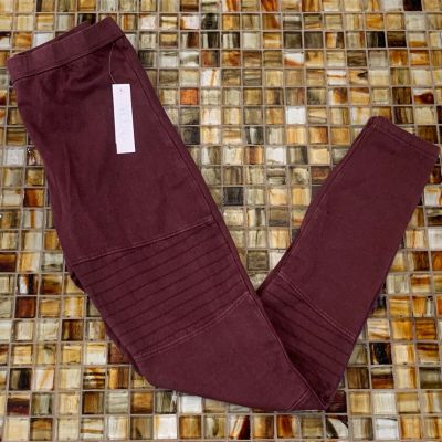 NWT ABOUND Burgundy Pull On Leggings with Moto Style Accents~XXS/2XS