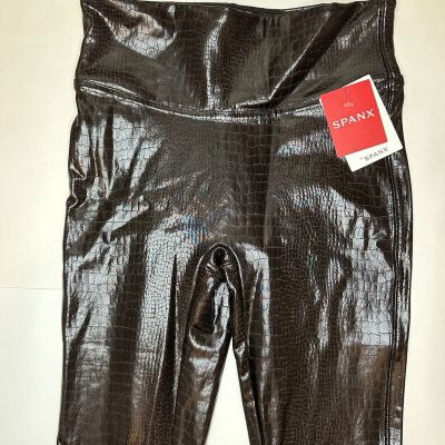 Spanx Women’s Faux Leather Croc Brown Black Shiny Leggings NWT Size XS