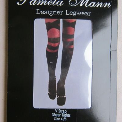 New Pamela Mann Designer Legwear V Strap Tights Size 0/S Made In Italy GC