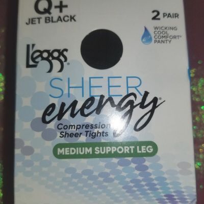 L'EGGS PAIR SHEER ENERGY CONTROL TOP TIGHTS MEDIUM SUPPORT LEG-Q+JET BLACK