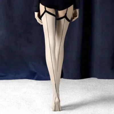 Lot of 2 Fiore Provoke Storia Seamed Garter Stockings 20 den Linen Black Sz 4/L