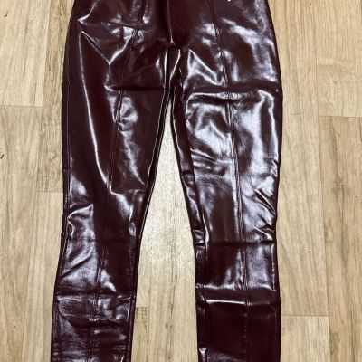 SPANX Faux Patent Leather Liquid Gloss Leggings Ruby Size Medium