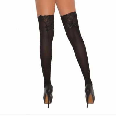 Thigh Highs Back Bow Lace Trim Detail Nylons Hosiery Stockings Black 1717